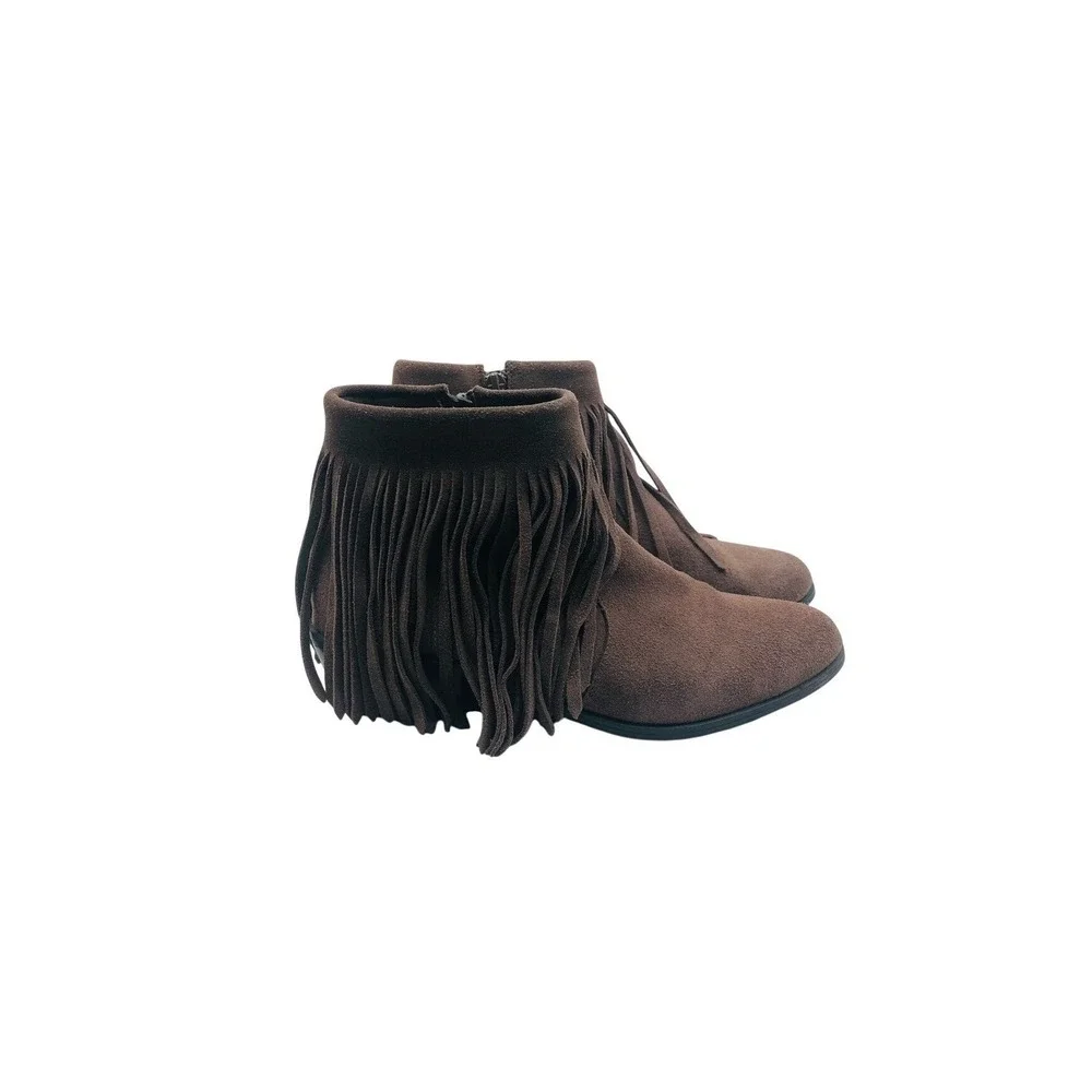 Steve Madden Woman`s Ranch Fringe Ankle Boots Size‎ 6.5M Taupe